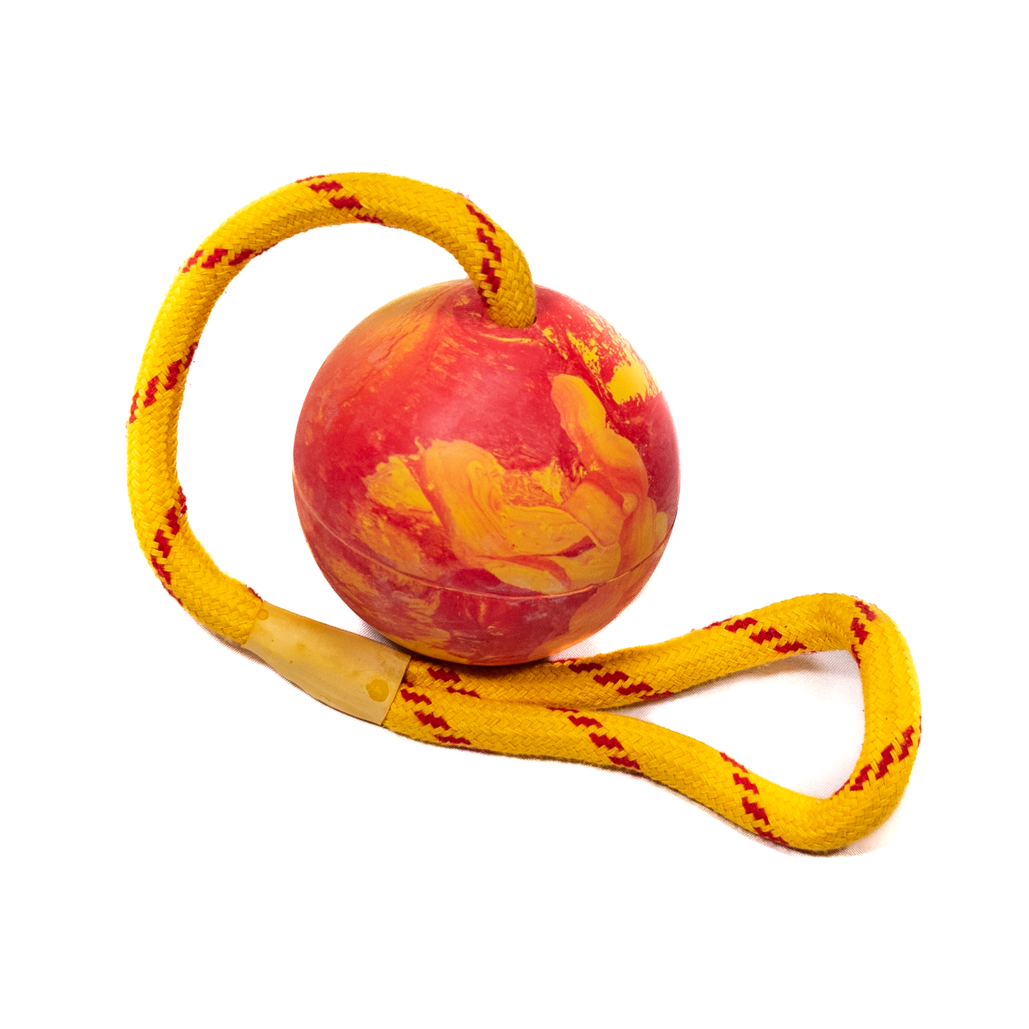 Solid rubber ball with cord, buoyant